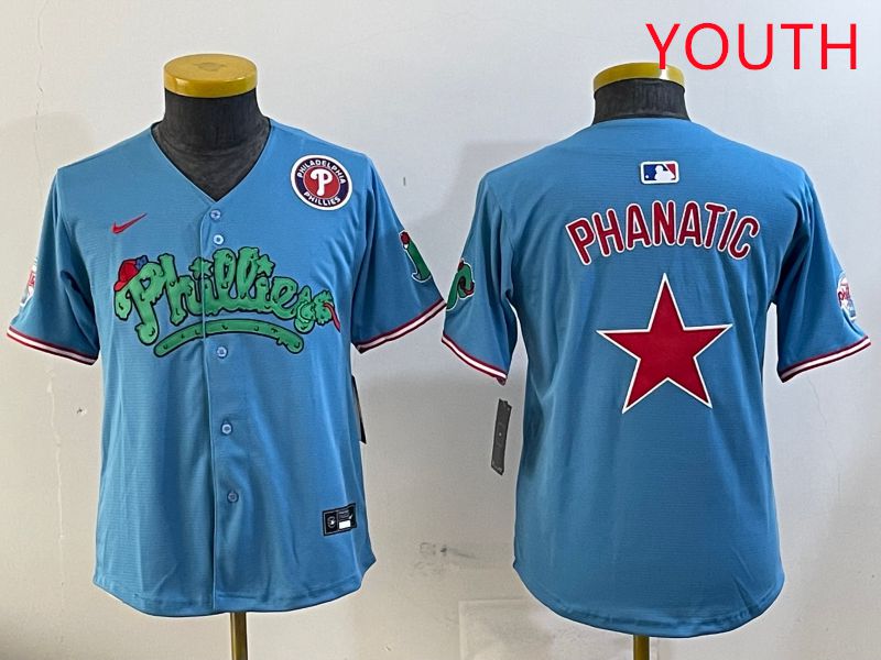 Youth Philadelphia Phillies Blank Light Blue Four generations joint name 2025 Nike MLB Jersey style 2->los angeles angels->MLB Jersey